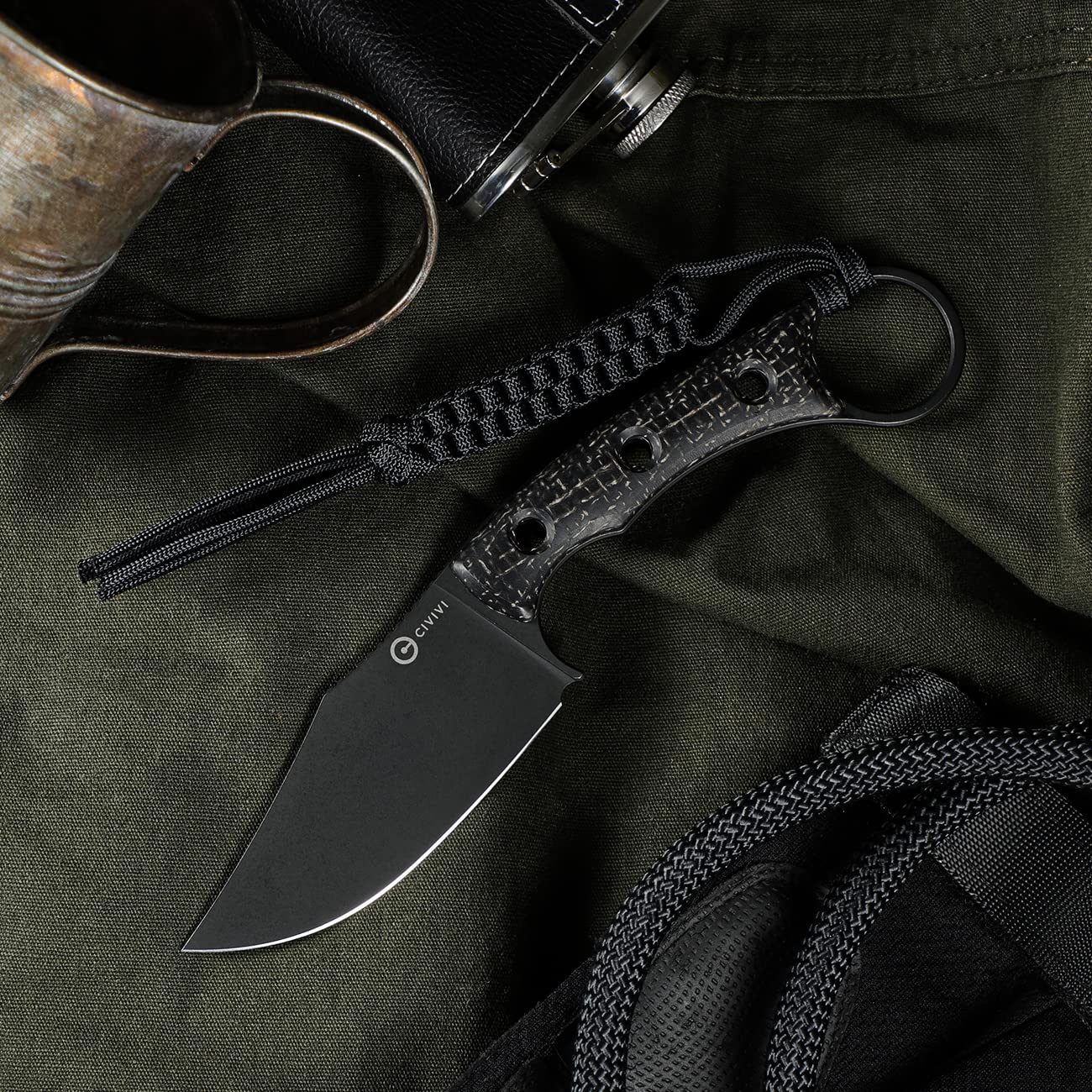 CIVIVI Midwatch Fixed Blade Knife, 3.39" Blade, with Kydex Sheath and Black Tied Paracord Lanyard C20059B - Image 3