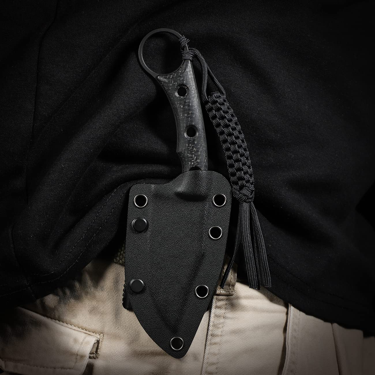 CIVIVI Midwatch Fixed Blade Knife, 3.39" Blade, with Kydex Sheath and Black Tied Paracord Lanyard C20059B - Image 5