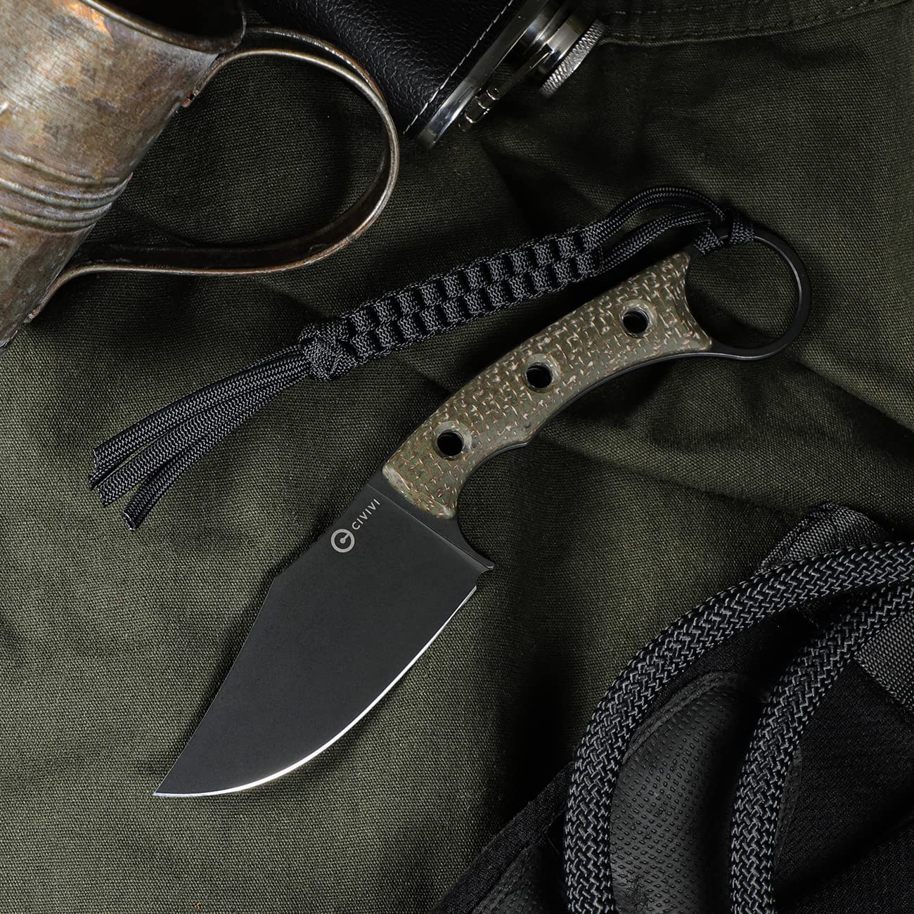 CIVIVI Midwatch Fixed Blade Knife, 3.39" Blade, with Kydex Sheath and Black Tied Paracord Lanyard C20059B - Image 3