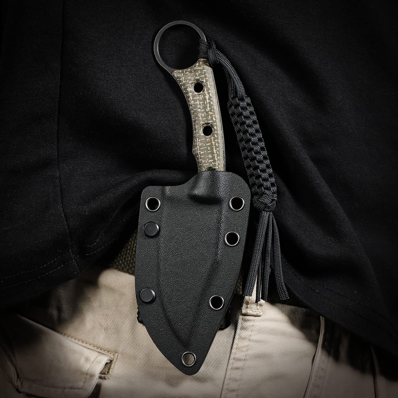 CIVIVI Midwatch Fixed Blade Knife, 3.39" Blade, with Kydex Sheath and Black Tied Paracord Lanyard C20059B - Image 5