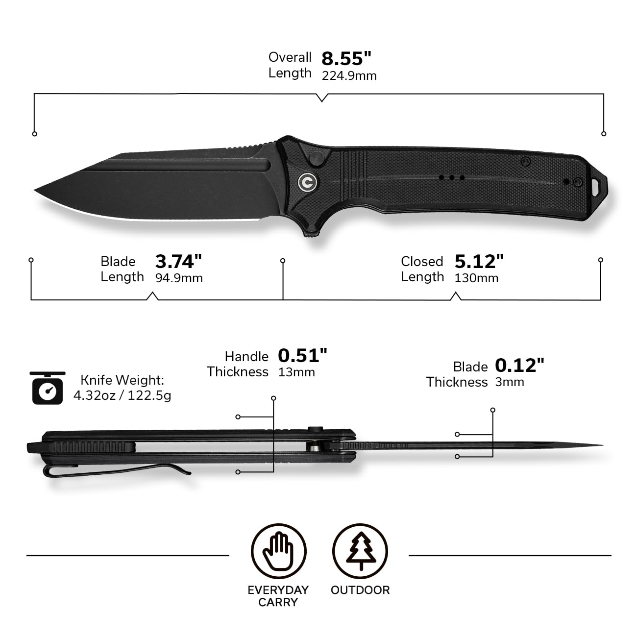 CIVIVI Neurohaptic Pocket Knife for EDC, Folding Knife with 3.74'' Nitro-V Blade G10 Handle, Reversible Clip, Gift for Men Women C23080-1 - Image 7